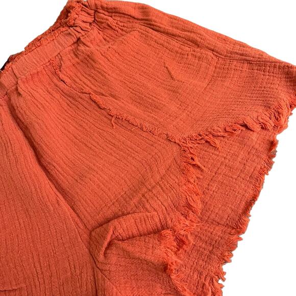 Blank NYC Sunset Escape Shorts Womens M Orange Red High Rise Cotton Raw Hem NWT - Picture 7 of 16